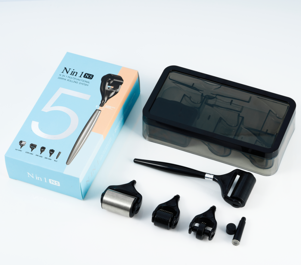 [UHOOMA] НАБОР Мезороллер для ЛИЦА, ВОЛОС И БОРОДЫ 5в1 Multifunctional Derma Rolling System, 1 шт