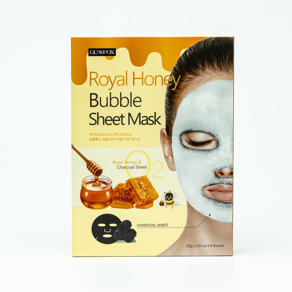 [GLAMFOX] Маска для лица кислородная тканевая ЭКСТРАКТ МЁДА Royal Honey Bubble Mask, 23 мл