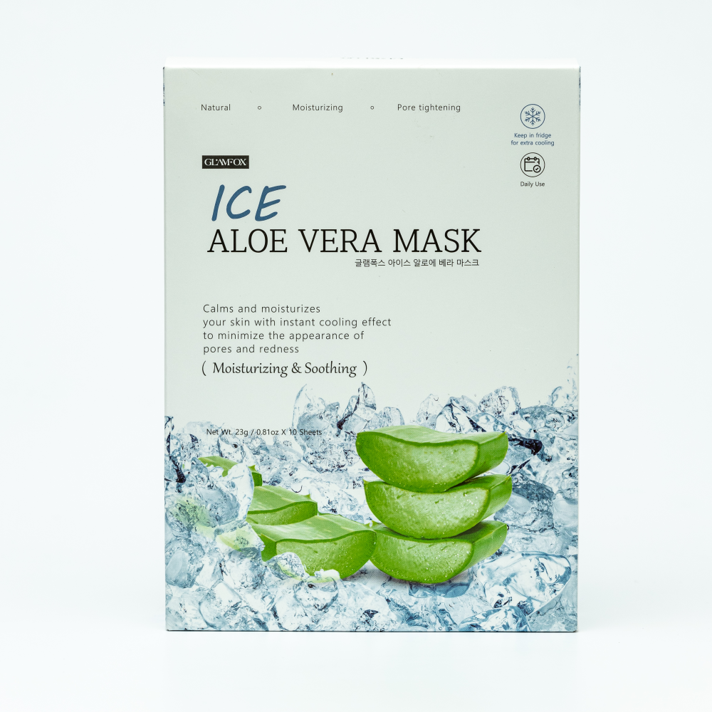 [GLAMFOX] НАБОР Маска для лица охлаждающая ЭКСТРАКТ АЛОЕ увлажняющая Ice Aloe Vera Mask, 10 шт*23 мл