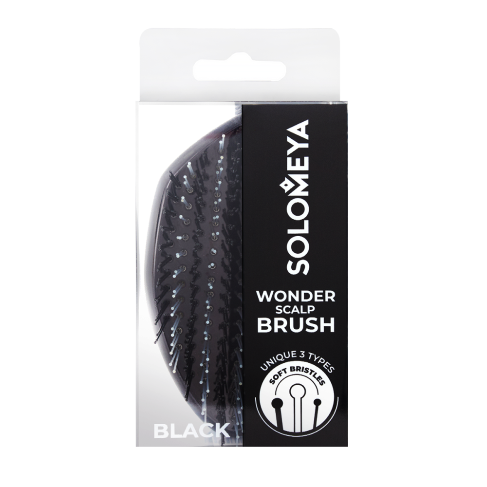 [SOLOMEYA] Расческа для распутывания, массажа и мытья кожи головы ЧЁРНАЯ МИНИ Scalp Brush Black MINI, 1 шт